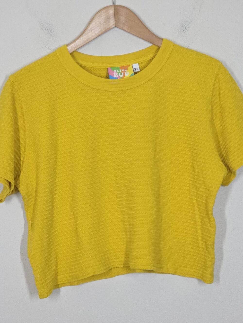 Big Bud Press Yellow Honeycomb Crop Top Tee 100% Cotton Boho Coastal Festival XS